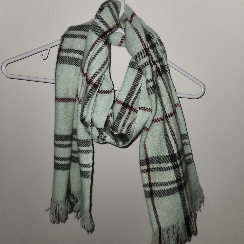 Source Unknown Checkered Light Green Scarf